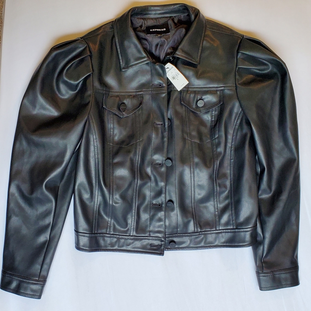 NWT Express Faux Leather Puff Sleeve Women's Medium Jacket